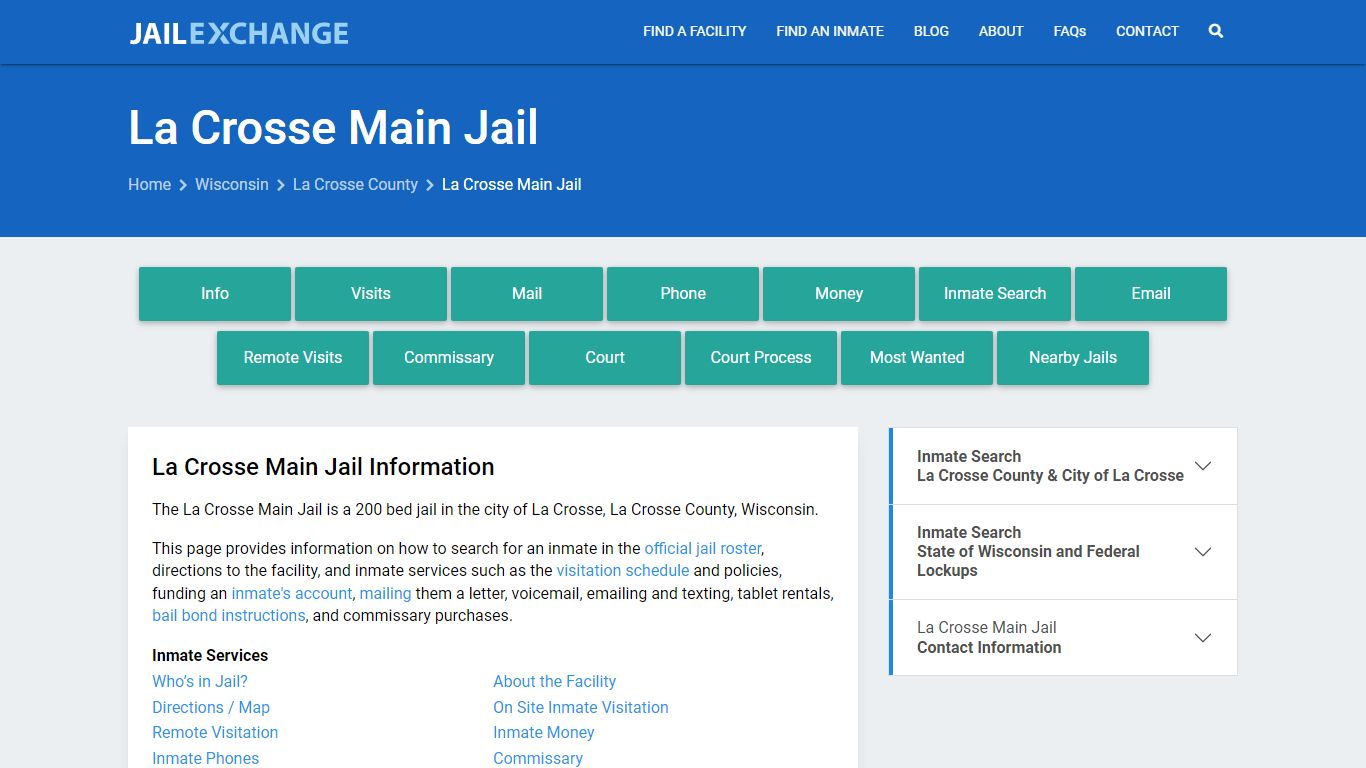 La Crosse Main Jail, WI Inmate Search, Information